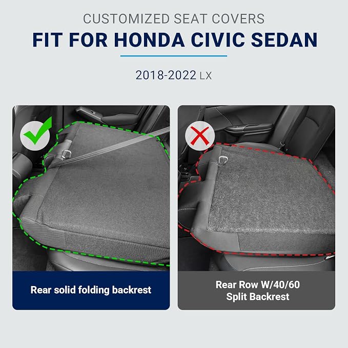 Custom for Honda Accord Seat Covers 2018 2019 2020 2021 2022 LX, Faux Leather Car Seats Cover Full Set (Rear Solid Folding backrest) - Burgundy