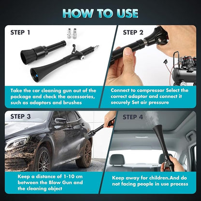 Air Blow Gun for Car Detailing – High Pressure Air Duster for Auto Interior Cleaning – Blows Dust, Dirt & Debris from Vents, Seats & Dashboard – Works with Air Compressor – Ergonomic Grip