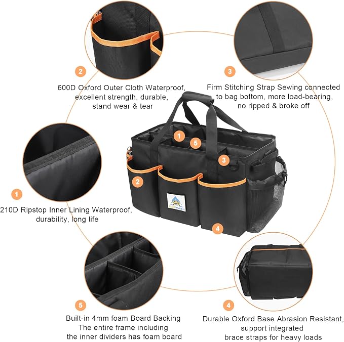 WDG 2PCS Detailing Bag Cleaning Caddy Organizer with Handle & Polisher Tote Large Car Care Storage/Carry Bag for Car Cleaning Supplies & Housekeeper Cleaner-Large