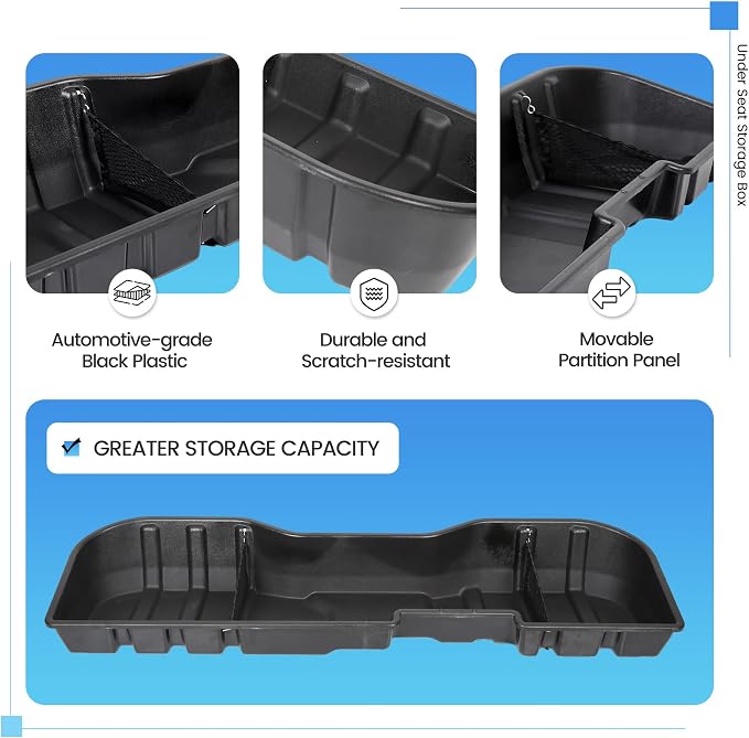 ECOTRIC Under Seat Storage Box Compatible with Crew Cab 2007-2018 Silverado 2007-2019 GMC Sierra 1500 2500HD 3500HD Under Seat Storage Container Replacement for #23183674