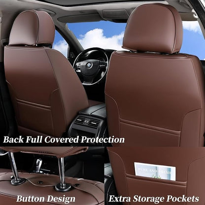Coverado Car Seat Covers for Front Seat, Leather Seat Covers for Cars, Front Seat Covers, Waterproof Car Seat Protectors Car Seat Cushions Universal for Most Vehicles, Coffee