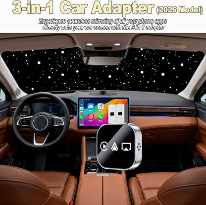 3 in 1 Adapter, 3-in-1 car Adapter (2026 Model), with 2.4/5GHz WiFi and Bluetooth 5.0, Plug and Play for iPhone and Android (Black,for iPhone)