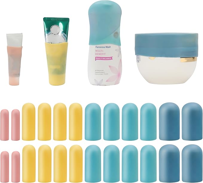 TRANOMOS Silicone Bottle Covers Travel Essentials for Women Men, Beach Vacation Essentials, Travel Size Toiletries Accessories, Cruise Ship Essentials 2026, Must Haves, Leak Proofing