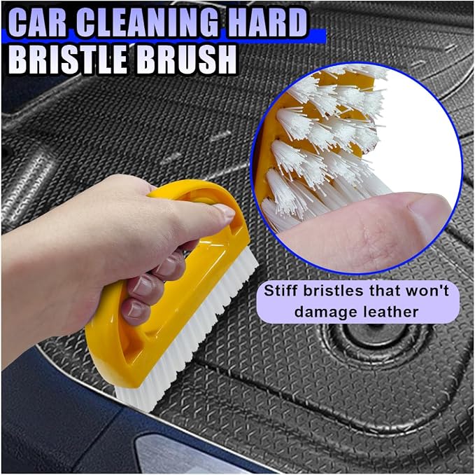 YoRise 2PCS Car Carpet Cleaning Brush, Stiff Bristle Floor Scrub Brush, Portable Car Cleaning Kit, Automotive Wash Brushes for Vehicles Interiors, Home, Floor Mat, Leather Seat (Yellow)