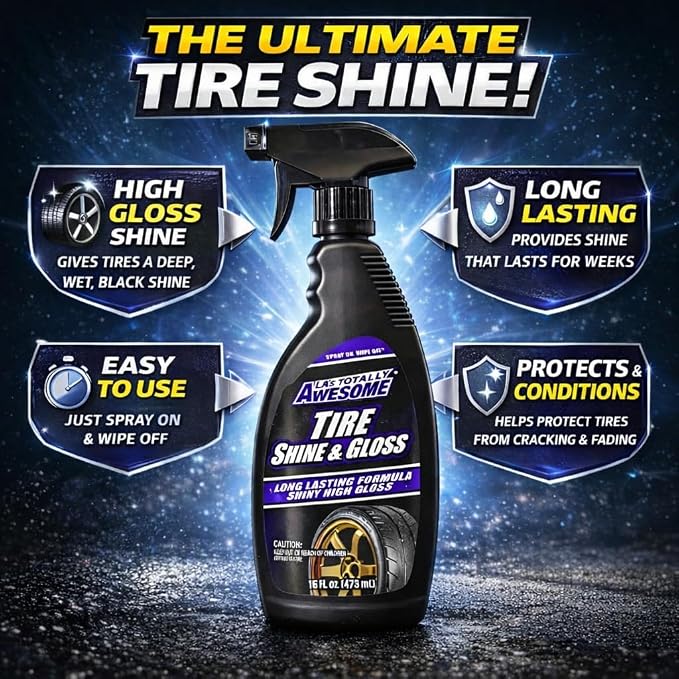 Tire Shine & Gloss Spray, 16 fl oz (2 Pack) – Deep Wet Look Finish, Durable Tire Dressing, Revives & Protects Rubber and Vinyl, Quick & Even Application