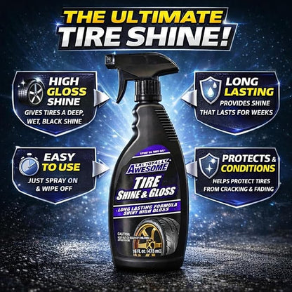 Tire Shine & Gloss Spray, 16 fl oz (2 Pack) – Deep Wet Look Finish, Durable Tire Dressing, Revives & Protects Rubber and Vinyl, Quick & Even Application