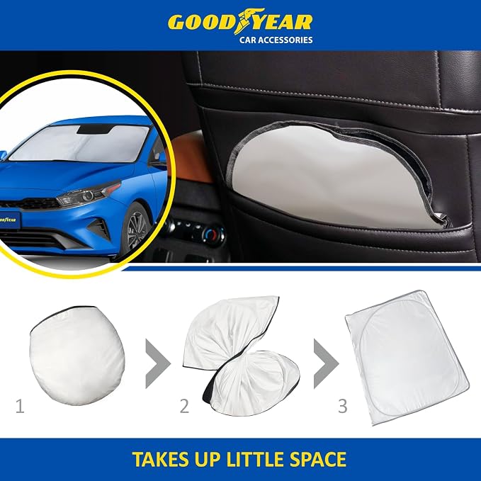 Goodyear Foldable Windshield Sunshade for Kia Forte 2019-2024, Car Accessories, Sunshade Cover, Sun Shade Car Windshield, Window Sun Blocker - GY008232