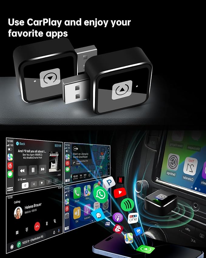 2025 Upgraded Wireless CarPlay Adapter for iPhone, Mini USB/Type-C Design, OTA Updates, Fast Connection for iOS 10+, Dual-Band Wi-Fi