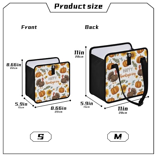 Car Trash Can Organizer Bin with Adjustable Strap for Back Front Seat Console Waterproof Leakproof Collapsible Portable 8.66 Inch Thanksgiving Turkeys Sunflowers White