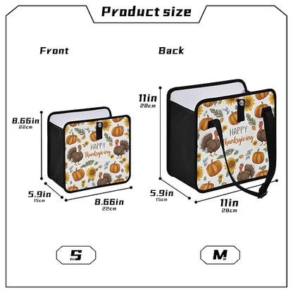 Car Trash Can Organizer Bin with Adjustable Strap for Back Front Seat Console Waterproof Leakproof Collapsible Portable 8.66 Inch Thanksgiving Turkeys Sunflowers White