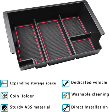EDBETOS Center Console Organizer Tray Compatible with Chevy Silverado/GMC Sierra Accessories 2014-2018 and Chevy Tahoe Suburban/GMC Yukon 2015-2020 (Full Console w/Bucket Seats ONLY),Red