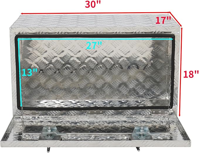 30“L x 17" W x 18" H Aluminum Underbody Truck Toolbox with Lock | Waterproof Square Truck Storage Organizer Chest for Pick Up Truck Bed, RV Trailer, Van, Black Tool Box
