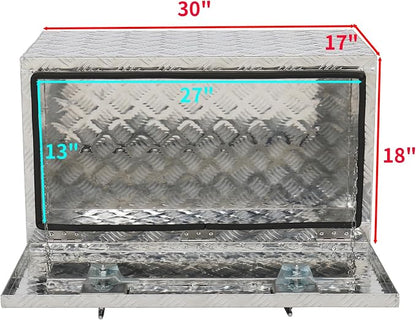 30“L x 17" W x 18" H Aluminum Underbody Truck Toolbox with Lock | Waterproof Square Truck Storage Organizer Chest for Pick Up Truck Bed, RV Trailer, Van, Black Tool Box