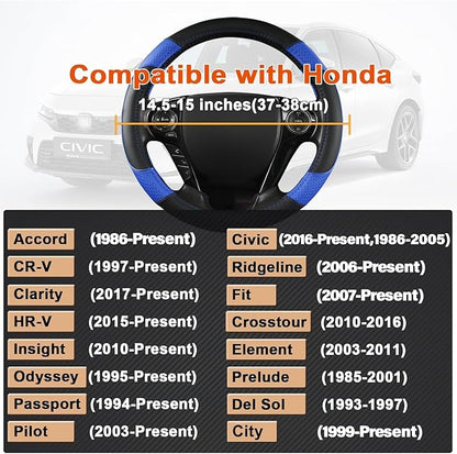 GIANT PANDA Microfiber Leather Steering Wheel Cover for Honda Accord,Civic,CR-V,HR-V,Pilot(Diamond-Pattern-Black+Blue-Standard Size)
