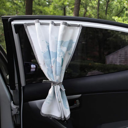 Magnetic Car Sun Shade Curtain for Side Window – Sun Blocker and UV Protector for Baby, Kids, and Pets – Universal Fit with Built-in Magnets for Steel-Framed Door (Be-Travel Map)