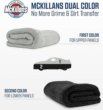 McKillans® Extra Large Dual-Color Car Drying Towel XL - Edgeless & Ultra Soft & Absorbent - 36" x 28" - 1200 GSM Twisted Loop Microfiber Towel for Cars - Drying Towel Car Detailing - Car Wash Towels