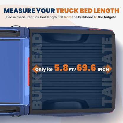 KUIPERAUTO 5.8 FT Fiberglass Tri Hard Truck Bed Tonneau Cover Fleetside Compatible for 2007-2025 2026 Chevy Silverado 1500 GMC Sierra (19 Classic Only) - 69.6 inch
