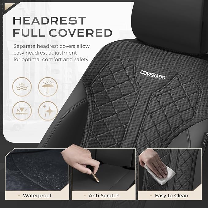 Coverado Car Seat Covers 5 Seats, Seat Covers Full Set, Mesh Breathable Seat Protectors, 5-Piece Spill-Proof Black Automotive Seat Covers, Universal Fit for SUV, Sedan, Truck
