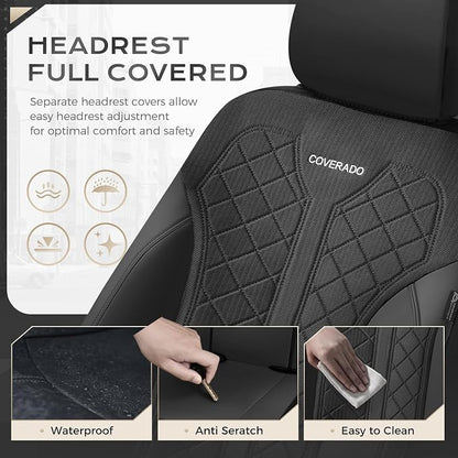 Coverado Car Seat Covers 5 Seats, Seat Covers Full Set, Mesh Breathable Seat Protectors, 5-Piece Spill-Proof Black Automotive Seat Covers, Universal Fit for SUV, Sedan, Truck