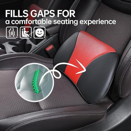 1p Memory Foam Lumbar Support Pillow for car Lower Back Pain Relief - Back Cushion for Driving, Chair Support for Car-Office Chair（Black&Red）