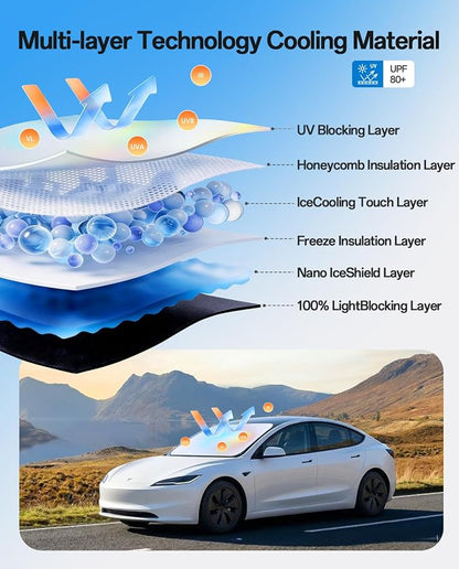 SUV Windshield Sun Shade Umbrella for RAV4/CR-V/Model Y/Explorer/Forester/Lexus RX/Pacifica/Kicks, Protect Car from Sun Rays & Heat Damage, Easy Storage with Bag, M Size(57" x 35")