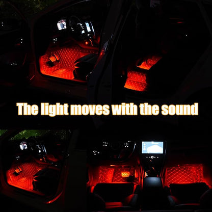 Car Led Interior Lights, RGB 48 LED Multicolor Auto Strip Light with Sound Active Function and Remote Control, Under Dash Smart Lighting Kit with Charger, Car Accessories (USB)