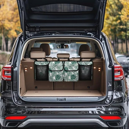 Tropical Leaves Car Backseat Organizer Adjustable & Waterproof Cars Interior Accessories Backseat Hanging Storage Bag with 4 Pockets Universal Fit for Most Cars,SUV,Sedan