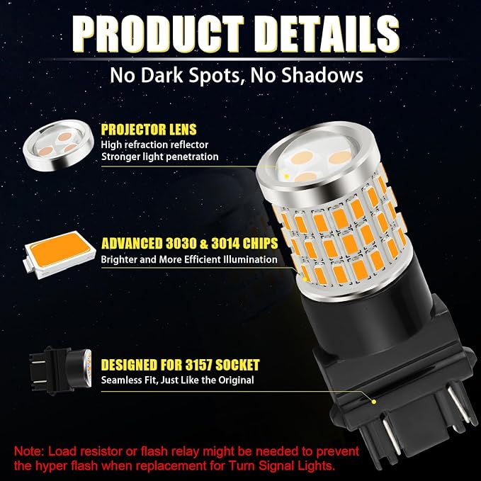 iBrightstar 3157 LED Bulb Amber, 3157a LED Turn Signal Bulbs Super Bright for vehicle Blinker Lights and Turn Signal Lights, 2 Pack