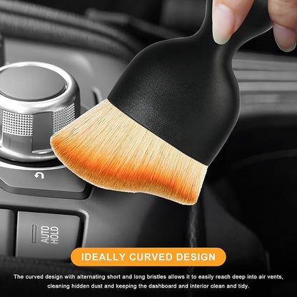 Car Interior Detailing Brush, Curved Car Interior Cleaning Brush with Ultra Soft Bristles & Dust Cover, Scratch-Free Auto Dusting Brushes for Dashboard AC Vent Leather (Brown)