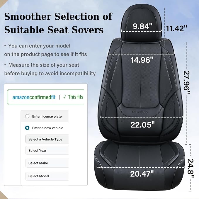 Coverado Seat Covers Full Set, Black Seat Covers for Cars 5 Seats, Car Seat Protector, Waterproof Nappa Leather Car Seat Cushion, Front and Rear Car Seat Cover Fit for Most Sedans SUV Pick-up Truck