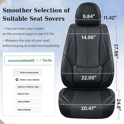 Coverado Seat Covers, Car Seat Covers Front Seats, Car Seat Cover, Car Seat Protector Waterproof, Car Seat Cushion Nappa Leather, Black Seat Covers Carseat Cover Universal Fit for Most Cars