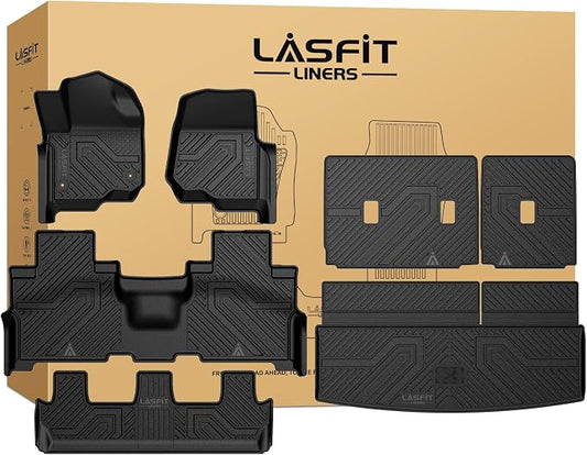 LASFIT Floor Mats for Ford Expedition Standard(Not for Max Models) 2021 2022 2023 2024 8 Seats(Not Fit 7 Seats), All Weather TPE Custom Fit for SUV Car Liners, 1st& 2nd& 3rd& Cargo Liner, Black 5pcs