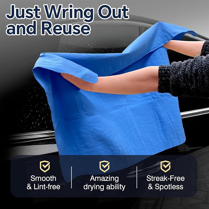 ARTIPOLY Premium Extra Large Shammy Cloth for Car Drying 2pk (34”x25”)-Super Absorbent XL Chamois Towel for Car-Reusable Shammy Towel for Car, Bathroom,Pets, Dust Remove, No Spots/Streak/Scratch