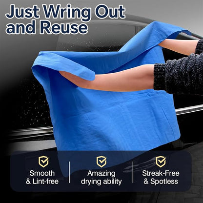 ARTIPOLY Premium Shammy Cloth for Car Drying (34”x25”)-Super Absorbent Chamois Towel for Car-Reusable Shammy Towel for Car, Bathroom,Pets, Dust Remove, No Spots/Streak/Scratch, Blue