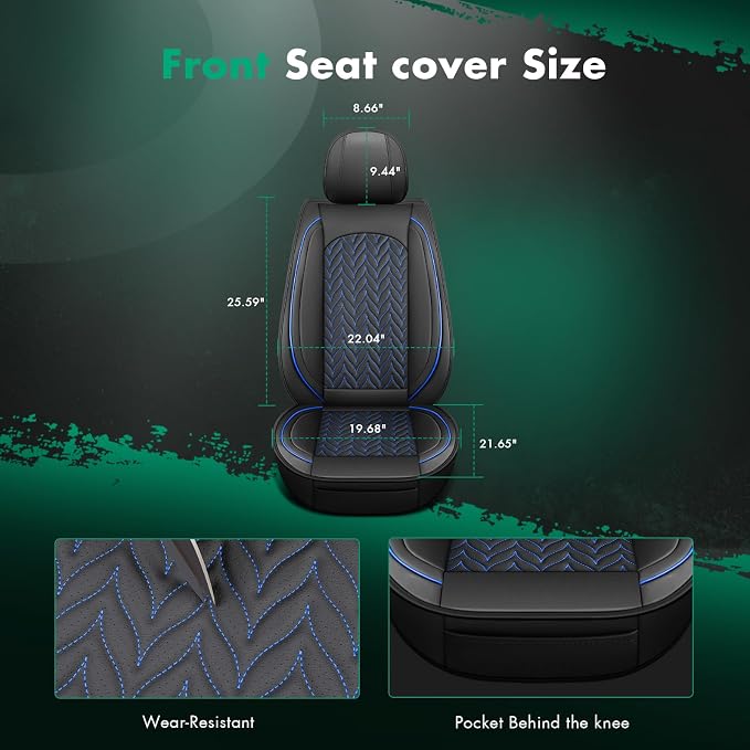 SCITOO 2CPS Front Seat Covers,Car Seat Covers Universal Automotive Seat Covers Waterproof Vehicle Seat Covers for Most Sedan, Truck and SUV (2PCS Front, Black And Blue)