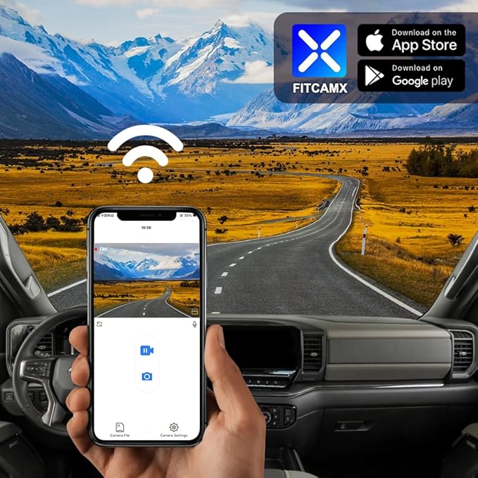 Fitcamx 4K Dash Cam Suitable for Chevy Silverado 2022-2025 (HD2-6272, 6 Vents) 1500 2500HD 3500HD, OEM Look, UHD 2160P Video, Built-in WiFi & APP, Loop Recording, G-Sensor, Plug & Play, 64GB Card