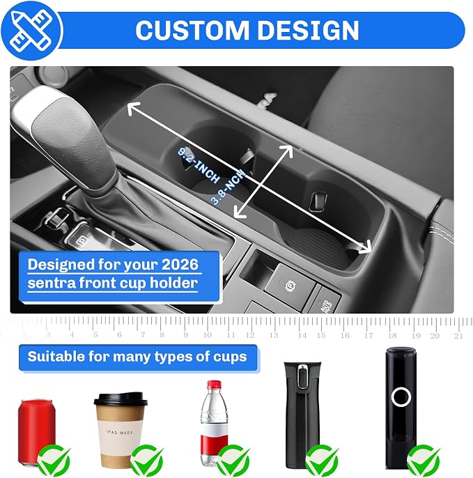 SXCY 3PCS for 2026 Nissan Sentra Console Organizer+Cupholder Insert+Wireless Charging Mat for 2026 Nissan Sentra Accessories Center Console Tray 2026 Sentra Armrest Console Organizer Tray