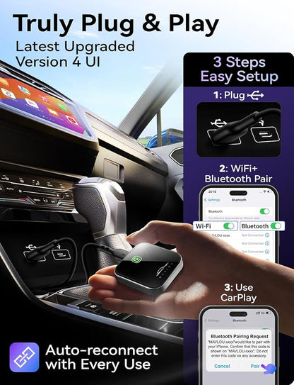 Carplay Wireless Adapter for iPhone, Mavlou 2026 Latest Upgrade Carplay Dongle, Stable Fast Convert Wired to Wireless CarPlay, Plug & Play OTA Upgrade, for iPhone iOS 10+ & Cars with Wired CarPlay