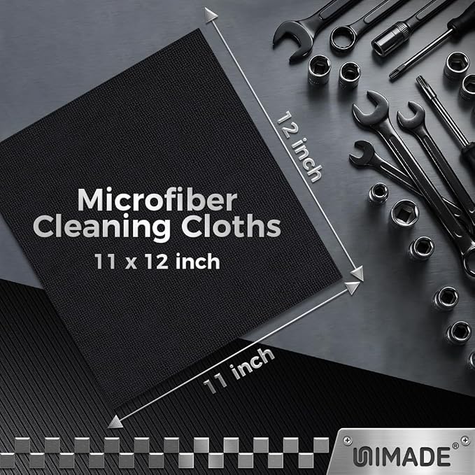 UNIMADE Microfiber Cleaning Cloth, 24 Pack Reusable Microfiber Towels for Cars Lint Free Cleaning Shop Towel Rags for Home Kitchen Automotive Bar Mechanic Restaurant Garage, 11"x 12", Grey