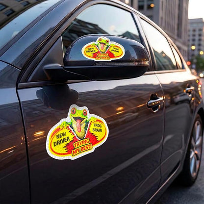 3 Pcs Reflective Student Driver Magnet and Stickers Set - Funny Animal New Driver Safety Signs for Car, Waterproof & Weatherproof High Visibility Vehicle Bumper Decals, Magnet + Stickers (Tree frog)