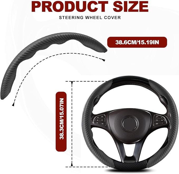 Universal Fit Carbon Fiber Steering Wheel Cover, Segmented Steering Wheel Protector, Carbon Fiber Anti-Skid Steering Wheel Cover Car Interior Accessories (2 Pcs Black)