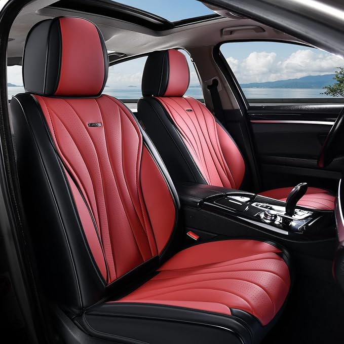 Coverado Front Seat Covers, 2 Pack Leather Seat Cover for Cars, Waterproof Seat Covers, Front Seat Car Seat Protectors, Driver Car Seat Cushions Universal Fit for Most Vehicles, Black&Red