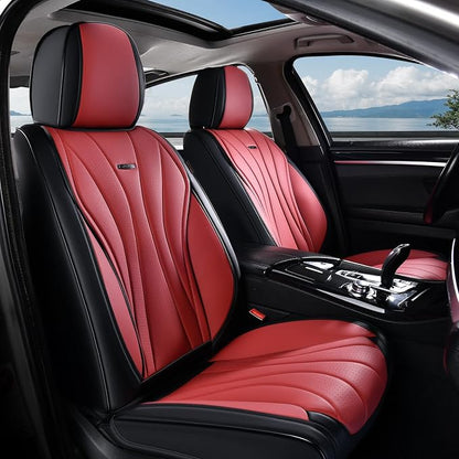 Coverado Front Seat Covers, 2 Pack Leather Seat Cover for Cars, Waterproof Seat Covers, Front Seat Car Seat Protectors, Driver Car Seat Cushions Universal Fit for Most Vehicles, Black&Red