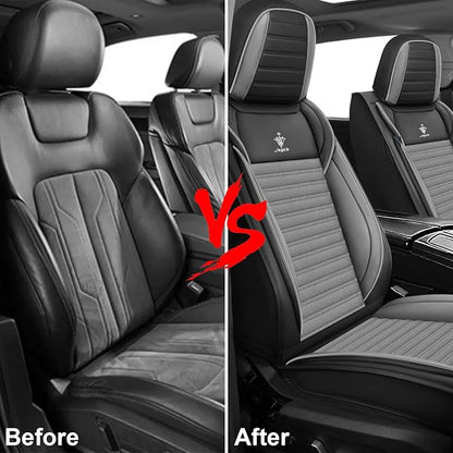 Seat Covers Full Set Fit for Nissan Rogue 2015-2026, Breathable and Comfortable Leather Car Seat Cover, Standard Waterproof Cushion Cover Auto Interior Accessories (Black Gray)