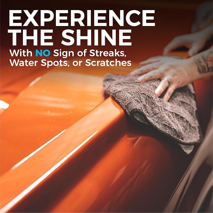 The Rag Company Gauntlet Car Drying Towel, Ultra-Absorbent 70/30 Blend Korean Microfiber, Dries Vehicles Faster Without Scratching, 900 GSM, 15x24 Inches, Ice Grey/Grey, 2-Pack