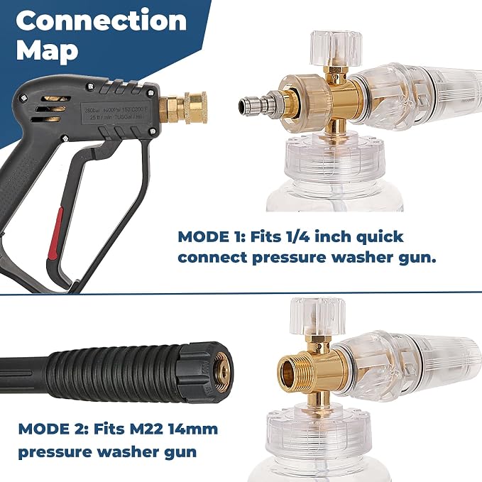 Foam Cannon for Pressure Washer, Adjustable Foam Blaster, M22 and 1/4 Inch Quick Connect, Extra Nozzle 1.1mm