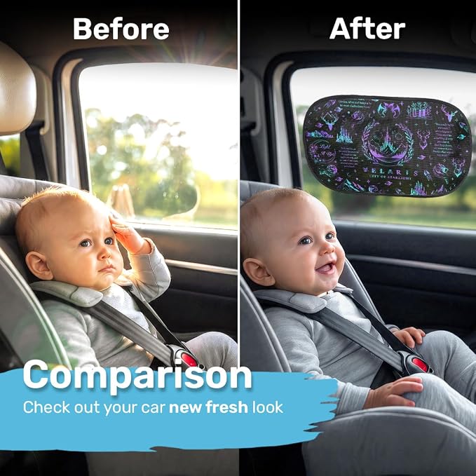 GENANY 2pcs Acotar Velaris Window Sun Shade for Sedan SUV Truck (21x14 Inches), Sun Shades for Side Window, Accessories for Kids, Baby Window Shades, Summer Car Decor