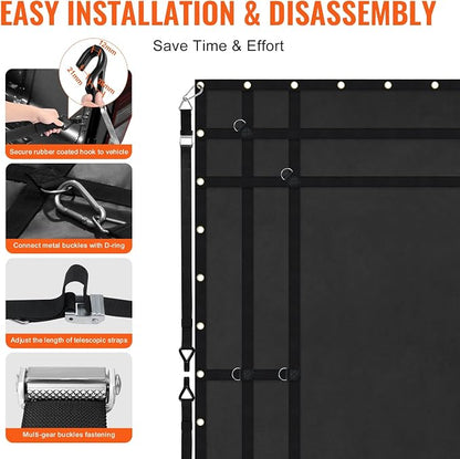 VEVOR Waterproof Cargo Net, 96 in x 81 in, Heavy Duty Truck Cargo Net-(WLL) 700lbs, 4 Adjustable Straps with Carabiners & S-Hooks, Truck Bed Cover for Trailer, Pickup, Boat, Jeep, SUV 6.75' x 8'
