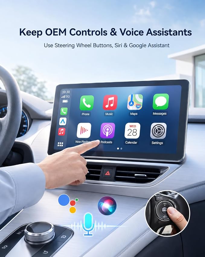 USB-C Wireless CarPlay & Android Auto Adapter, 2-in-1 Plug-in Adapter for Factory Wired CarPlay/Android Auto Cars, Converts Wired to Wireless, Auto Reconnect, 5GHz WiFi, USB Adapter Included