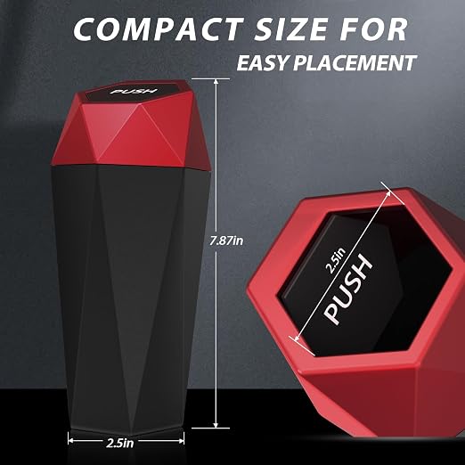Car Cup Holder Trash Can, Car Trash Can with Lid, Mini Portable Trash Bin for Cars, Small Automatic Garbage Bin, Leakproof Cup Holder Trash Bin for Auto,Home,Office, Car Accessories (1, Red)